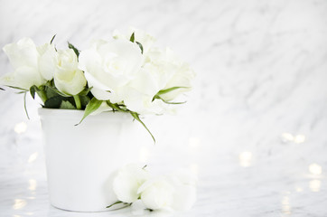 Bouquet of roses on a marble background
