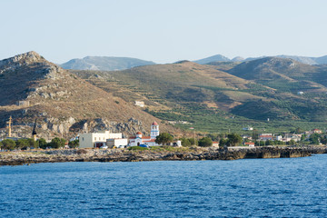 Fototapeta na wymiar view of the Church of Kissamos from the sea