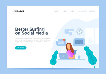 Web page design template for social media surfing. Modern and trendy vector illustration concept for website and mobile development.
