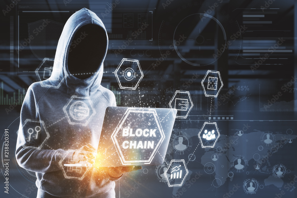 Poster cryptocurrency and hacking concept