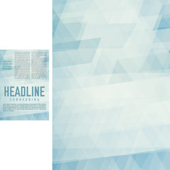 Abstract pale blue background textured by triangles. Template of publication. Vector layout