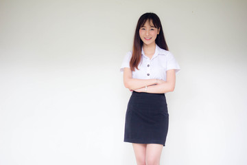 Portrait of thai adult student university uniform beautiful girl relax and smile
