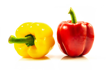 Yellow,red bell pepper isolated on white background