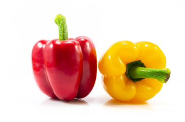 Yellow,red sweet bell pepper isolated on white background