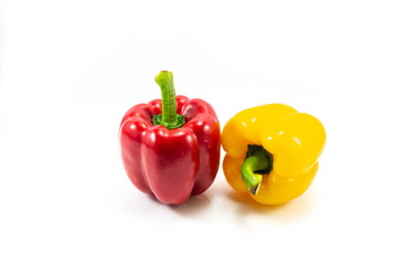 Yellow,red sweet bell pepper isolated on white background.