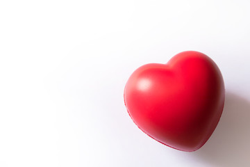 Red heart : red ball foam with shape heart for valentines card. Stress reliever foam ball isolated on white background with clipping path and copy space