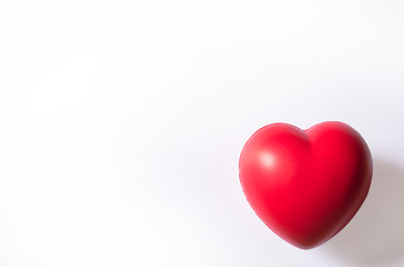 Red heart : red ball foam with shape heart for valentines card. Stress reliever foam ball isolated on white background with clipping path and copy space