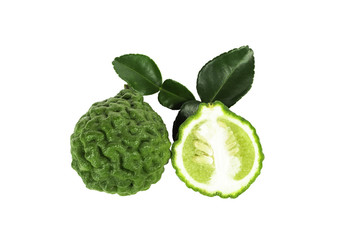 Fototapeta premium Fresh bergamot fruit with leaf isolated on white background.