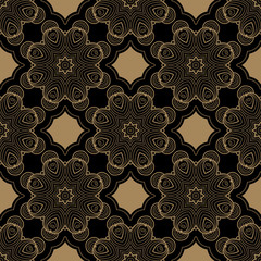 Abstract seamless pattern on black background. Hand drawn vector illustration