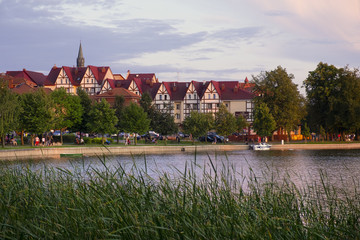Naklejka na ściany i meble Elk, Poland - Panoramic view of the town of Elk at the Elckie lake
