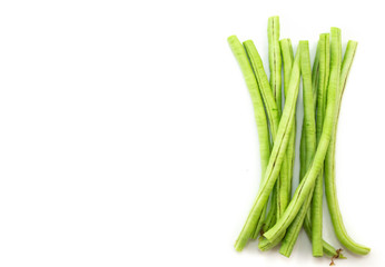 Long bean top view isolated on white background