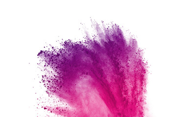 colored powder explosion on white background. Multicolor powder splatted isolate. Colorful cloud....