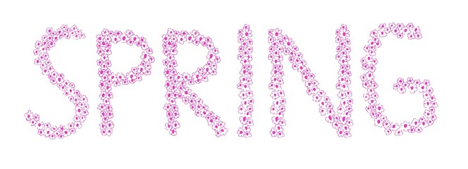 Flowers. Spring lettering. Flat color vector illustration isolated