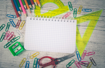 School supplies. A place for an inscription. Back to school.