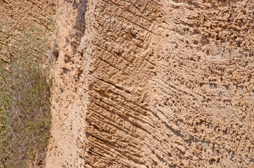 Porous banded limestone rock closeup in Es Carnatge, Mallorca, Spain