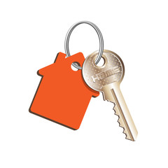 Key house on the ring with a red keychain, concept of sale purchase of real estate, rental of property