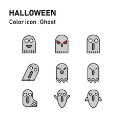 Halloween line color icon : ghost set 