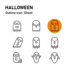 Halloween transparent outline icon : ghost set 