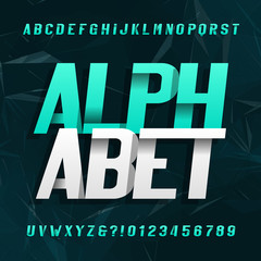 Abstract alphabet typeface. Modern style oblique letters and numbers. Dark abstract background. Stock vector typeface.