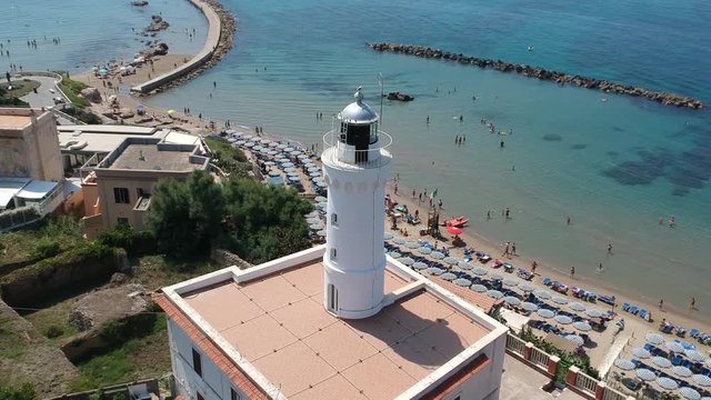Drone view of a lighthouse in Anzio, Italy