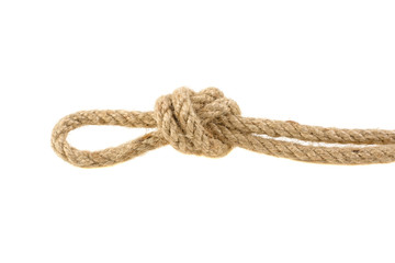 knot of linen rope wicker on white background