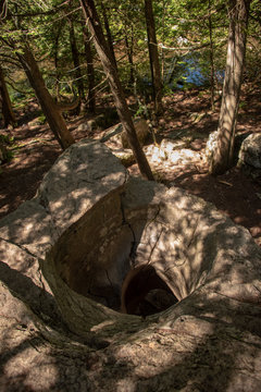 large kettle hole in rock