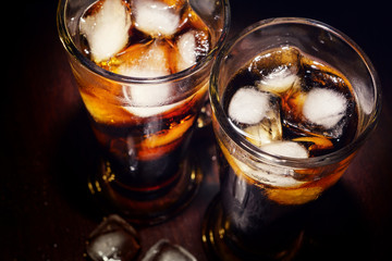 Drink with ice in a glass cup