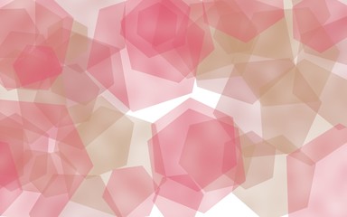 Multicolored translucent hexagons on white background. Red tones. 3D illustration