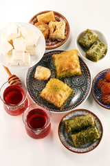 Middle eastern or arabic dishes. Turkish Dessert Baklava with pistachio