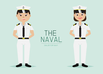 Vector Naval Officer with Navy Uniform,Cartoon Character design.