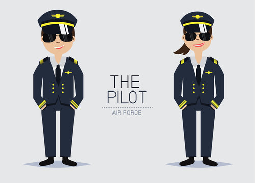 Vector The Pilot Officer with Uniform,Smart style,Cartoon Character design.