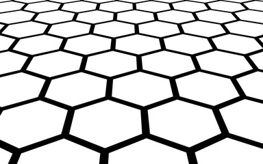 Black honeycomb on a white background. Perspective view on polygon look like honeycomb. Isometric geometry. 3D illustration