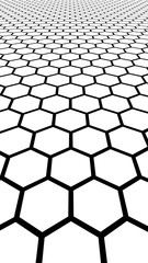 Black honeycomb on a white background. Perspective view on polygon look like honeycomb. Isometric geometry. Vertical image orientation. 3D illustration