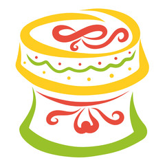 Round decorated box with gift or casket