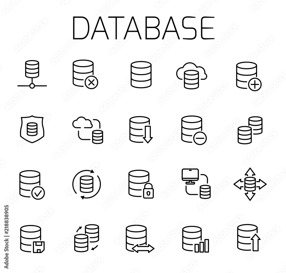 Poster database related vector icon set.