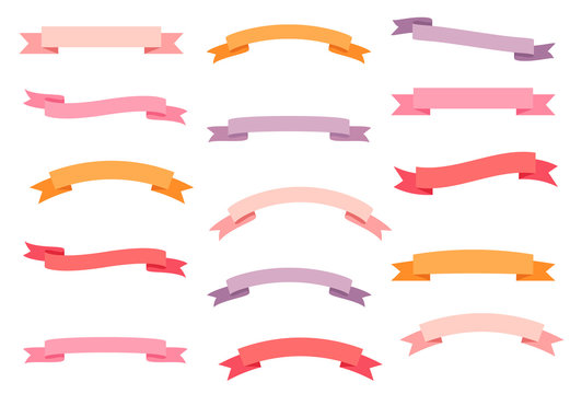 Pink, violet and orange vector set with curvy banners, colorful ribbons for greeting cards and graphic design