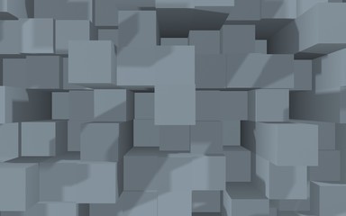 Abstract gray elegant cube geometric background. Chaotically advanced rectangular bars. 3D Rendering, 3D illustration
