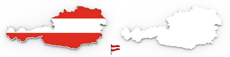 Naklejka premium 3D map of Austria white silhouette and flag