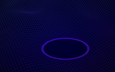 Abstract landscape on a blue background. Cyberspace grid. Hi-tech network, technology. 3D illustration. Mockup