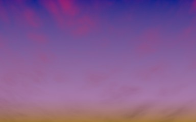 Cumulus pink clouds in the purple sky at sunset. Abstract group of clouds in the evening. 3D illustration