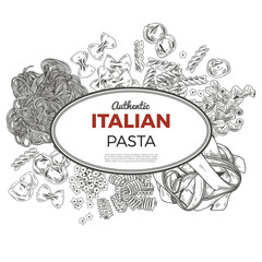 Sketch pasta banner, vector hand drawn illustration