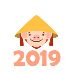 pig in hat. chinese symbol of the 2019 year. vector illustration flat