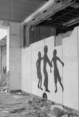 Shadows on wall of Hotel Polissia, Prypiat, Ukraine