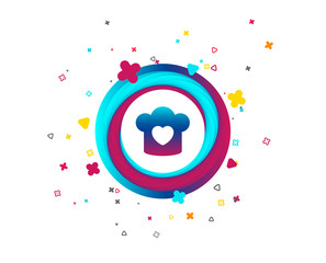 Obraz premium Chef hat sign icon. Cooking symbol. Cooks hat with heart love. Colorful button with icon. Geometric elements. Vector