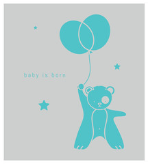 faire-part de naissance, carte pour célébrer l'arrivée d'un bébé, étoiles, ballon, peluche, ours, panda