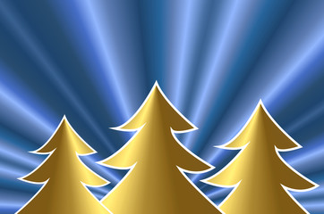 golden shiny christmas trees on blue shinning background
