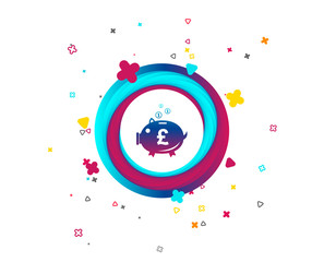 Piggy bank sign icon. Moneybox pound symbol. Colorful button with icon. Geometric elements. Vector
