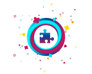 Puzzle piece sign icon. Strategy symbol. Colorful button with icon. Geometric elements. Vector