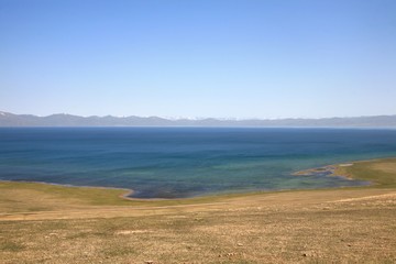 The beautiful scenic at Song kul lake ,  Naryn with the Tian Shan mountains of Kyrgyzstan