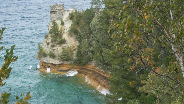 Locked down view of Miners Castles in Pictured Rocks National Lakeshore, near Munising, Michigan.